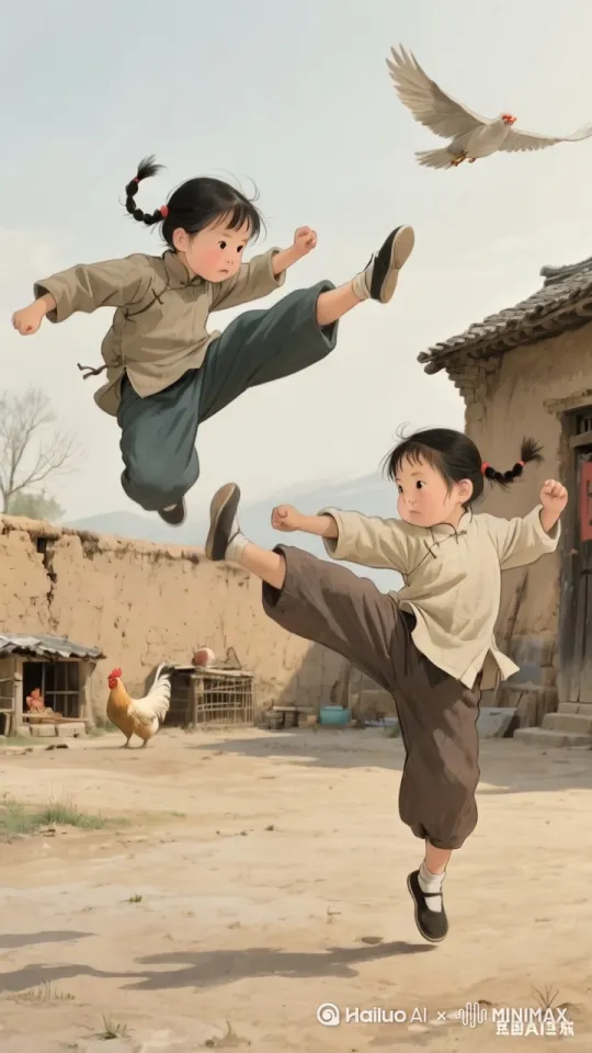 功夫对决，迅猛出招，腾空飞踢。 by Hailuo AI Video Generator