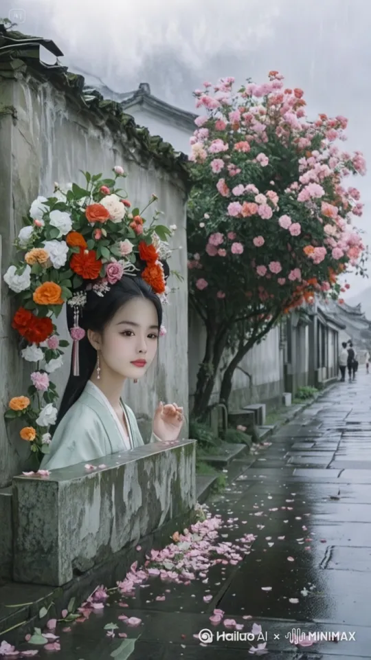 以画面强美女为中心，从左到右180度环绕，0.5倍速。要求画面清晰面向镜头8K运镜 by Hailuo AI Video Generator
