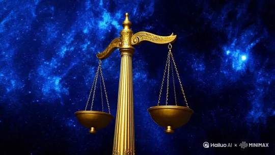 在宇宙之间，凭空浮现着一座巨大且庄严，神秘而不可侵犯的巨大天平，天平两端各自象征着，善与恶！电影质感！[左移,上升][左移,推进,右摇][右摇,变焦推进][推进,上升] by Hailuo AI Video Generator