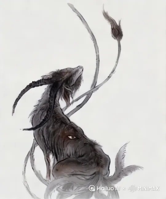 角色动画：䍺的毛发模拟真实动物毛发的动态，风吹过时，毛发呈现自然的飘动、起伏，每根毛发清晰可见；长角微微颤动，表现出神兽的生命力；尾巴灵活摆动，羽毛随动作轻拂。
​
环境营造：构建中国古代风格的山林背景，有朦胧雾气、摇曳的古松，阳光透过枝叶形成丁达尔效应，洒在䍺身上，营造神秘又写实的氛围，增加环境粒子特效，如微小的尘埃在光线中飞舞。
​
[右移,左摇,跟随]镜头运用：采用电影级运镜，从远到近的推镜头展现神兽全貌与环境融合，环绕镜头凸显䍺的形态细节，特写镜头聚焦眼睛、毛发纹理，增强视觉冲击，配合大气的环境音效与神兽的低吟声，打造震撼效果 by Hailuo AI Video Generator