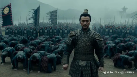 戚继光将军手持戚家刀指挥戚家军抗击倭寇成功击退 by Hailuo AI Video Generator