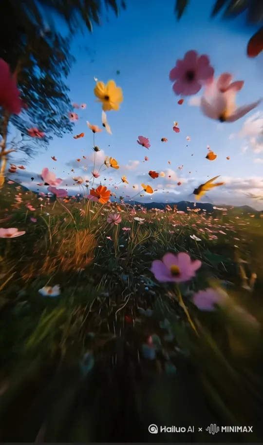 [推进,上升]花瓣随着镜头飘动 by Hailuo AI Video Generator