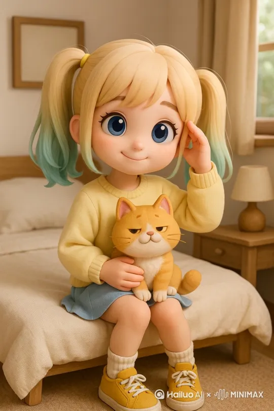 🧷第1集标题：《我的橘猫来自一朵云》

【画面：清晨阳光透过窗帘，小朵朵坐在床边，手抚团团的头，旁白缓缓响起】

旁白文案：
我叫朵朵，今年7岁零3个月。
我住在软云镇一个有窗的小房子里。
每天早上，我最先睁眼的，不是为了去上学，
而是想看看——团团有没有变回一朵云。

因为，我的猫啊，是从天上掉下来的。

那天晚上，我一个人躲在被子里哭。
因为我画的画，被老师当着全班批评了，说“不合常理”。

我偷偷许了个愿望：
“要是有谁能听懂我就好了。”

然后，窗外飘来一朵云。
它轻轻飘进来，坐在我床边，变成了一只猫。
那就是团团。
他不说话，但我知道他听得懂我说话。

自从那天开始，我的日记里，多了一个听众。 by Hailuo AI Video Generator