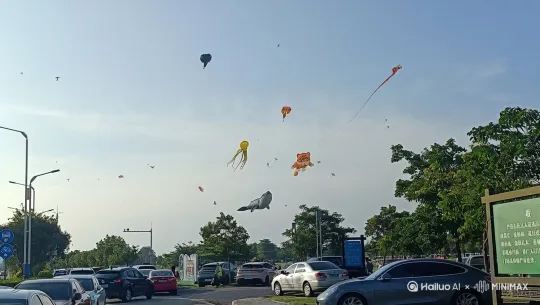 天上的风筝随风飘动，互相嬉戏 by Hailuo AI Video Generator