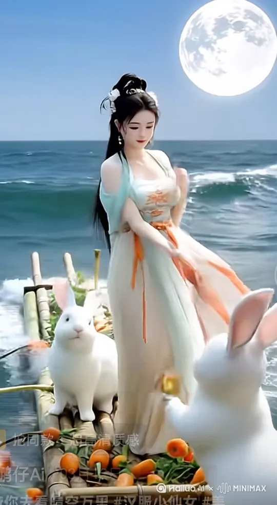 [左移,推进,右摇]，民间故事，一个美丽善良的女孩和两个兔子的故事 by Hailuo AI Video Generator