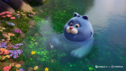 全景 一片宁静的小湖边，湖水清澈，周围长满了翠绿的水草和野花。 3s 从天空缓缓拉近至湖边 轻柔的风声、水流声 
2 中景 一只蓝色胖胖的可爱猫咪，圆滚滚的身体，眼睛大大的，脑袋上还竖着一对俏皮的耳朵，迈着小碎步来到湖边。 5s 跟随猫咪移动 轻快的脚步声 
3 近景 猫咪趴在湖边，眼睛紧紧盯着水里游动的小鱼，小鱼灵活地穿梭在水草丛中。 5s 固定镜头 轻微的水流声，鱼儿游动的声音 
4 特写 猫咪伸出肉嘟嘟的爪子，小心翼翼地伸向水面，想要抓住小鱼，溅起一圈圈小小的水花。 6s 固定镜头 爪子入水的声音 
5 近景 小鱼敏捷地躲开，猫咪扑了个空，爪子湿湿地缩回来，一脸无辜地甩了甩。 7s 固定镜头 猫咪轻微的哼唧声，水滴落下声 
6 近景 猫咪没有放弃，再次伸出爪子，这次更加专注地盯着小鱼，看准时机猛地一抓。 8s 固定镜头 紧张的节奏音效，爪子入水声音 
7 特写 猫咪成功抓住一条小鱼，小鱼在它爪子里扑腾。 5s 固定镜头 猫咪兴奋的叫声，小鱼扑腾声 
8 全景 猫咪开心地叼着鱼，摇着圆滚滚的身子离开湖边。 5s 从湖边拉远，跟拍猫咪 欢快的音乐，脚步声渐弱。 by Hailuo AI Video Generator