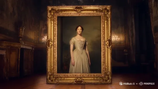 一张仕女图，图中的仕女慢慢走出画框，跳舞。舞蹈结束后定格，整个画面变成一张古画。 by Hailuo AI Video Generator