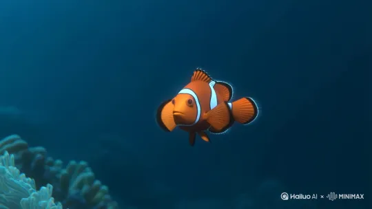 一条小丑鱼在深海里穿梭 by Hailuo AI Video Generator