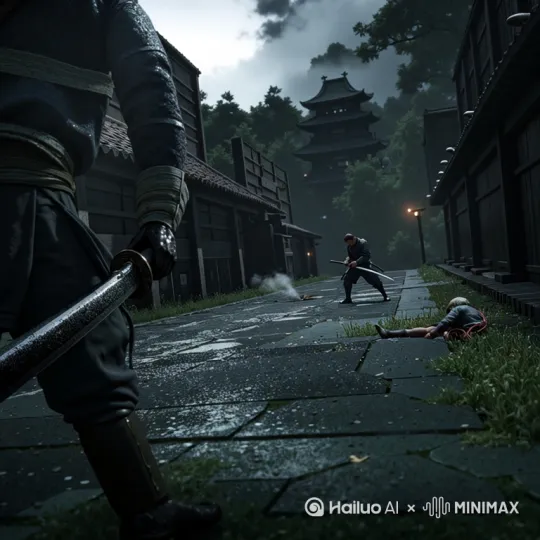 镜头环绕，双方武士双手拔出刀剑对抗 高速打斗，充满美感，最终一剑砍倒对手 镜头环绕 by Hailuo AI Video Generator
