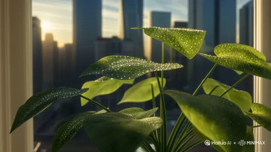以下是为你生成的视频文本脚本，围绕“城市日出到夜景的治愈瞬间”主题，适合搭配舒缓音乐制作短视频：
 
视频标题
 
《24小时城市呼吸：从晨光到星光的温柔叙事》
 
分镜脚本
 
【开篇：黎明苏醒】（0-15秒）
 
- 画面：慢镜头拍摄城市高楼缝隙中透出的第一缕晨光，窗台绿植上的露珠被照亮，逐渐清晰。
- 字幕：“日出，是城市的第一个哈欠”
- 音效：远处隐约的鸟叫，渐入轻柔的钢琴旋律。
 
【中段：人间烟火】（16-40秒）
 
- 画面1：早市摊位上蒸腾的热气，油条入锅的滋滋声，老人挑选蔬菜时布满皱纹的手。
- 画面2：地铁车厢里低头看手机的年轻人，阳光透过车窗在脸上掠过的光影。
- 画面3：咖啡馆落地窗后，一位作家敲击键盘，窗外梧桐叶随风晃动的剪影。
- 字幕：“每个瞬间，都在写城市的散文诗”
- 音效：市井人声、键盘敲击声、咖啡杯轻放的脆响，音乐转为轻快的吉他旋律。
 
【高潮：暮色与灯火】（41-55秒）
 
- 画面1：天桥上拍摄车水马龙的车灯汇成光河，天空从橘粉渐变为深蓝，霓虹灯次第亮起。
- 画面2：居民楼窗户里透出的暖黄灯光，阳台上晾着的衣服随风摆动，隐约传来锅铲翻炒的声音。
- 画面3：江滩边情侣并肩散步，倒影被路灯拉成长长的线，远处跨江大桥的灯光如繁星坠落。
- 字幕：“夜色从不孤单，万家灯火是城市的心跳”
- 音效：车流声渐弱，加入弦乐合奏，旋律温柔上扬。
 
【结尾：星光与静思】（56-60秒）
 
- 画面：高空俯拍城市夜景，最后一盏写字楼的灯熄灭，镜头缓缓上移，露出几颗疏星。
- 字幕：“明天，又会是新的故事——”
- 音效：音乐渐弱，留下几秒钟的留白，最后以一声轻叹收尾。
 
制作建议
 
- 画面风格：采用暖色调滤镜，黎明和黄昏时段突出光影渐变，夜景用低饱和度营造静谧感。
- 转场方式：多用叠化或光影遮挡转场，保持节奏流畅。
- 适配场景：适合用于城市宣传片、生活记录vlog或治愈系情 by Hailuo AI Video Generator