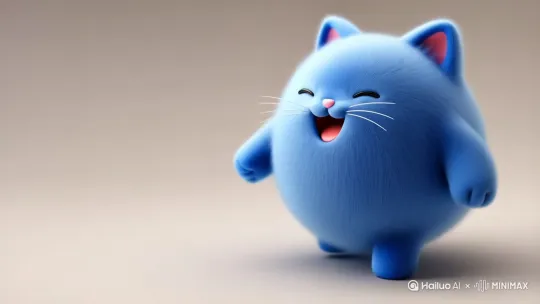 3D动画风格，画面主体是一只蓝色的胖猫，耳朵内侧为粉色，有着白色的胡须和粉色的鼻子，它他边走路边唱歌，然后最后会说王艳鑫加油💪 by Hailuo AI Video Generator