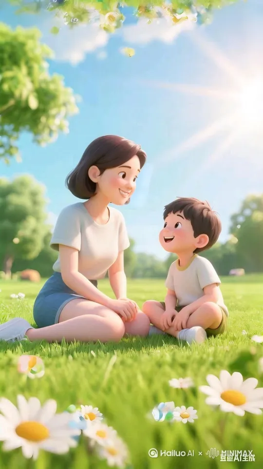 图片图片动起来，视频中妈妈语重心长的对着宝宝说话。眼睛一直盯着宝宝看。宝宝也认真的听着妈妈说话，眼睛也一直看着妈妈。 by Hailuo AI Video Generator