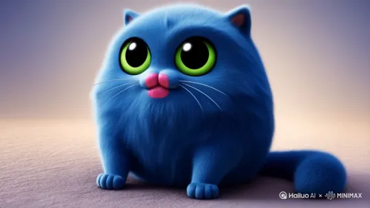 蓝色的胖猫绿色的眼睛，涂着口红，长出翅膀，飞翔 by Hailuo AI Video Generator