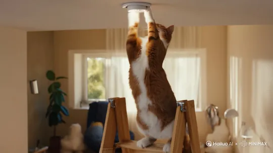 一只猫猫在装吸顶灯 by Hailuo AI Video Generator