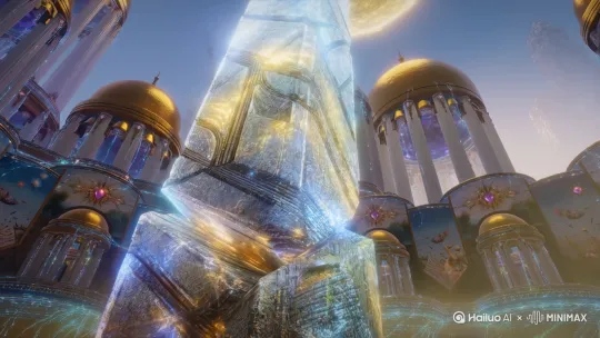 Prompt:
Close-up view of the heart of Atlantis: A towering, spiraling monolith of pure, luminous crystal, intricate geometric facets glowing with intense blue and gold internal energy. A massive golden energy sphere floats above it. Surrounding the tower, majestic golden-domed temples with massive columns (made of shimmering orichalcum alloy). Walls embedded with glowing gemstones and intricate murals depicting sea creatures and stars. Glowing energy conduits run along the ground and structures. Clear crystalline windows refracting sunlight into vibrant prisms. Advanced yet harmonious architecture. Sense of immense power and ancient wisdom. Hyperrealistic, sci-fi fantasy, highly detailed, volumetric lighting. Low angle shot emphasizing the tower's height and majesty. Sharp focus on the crystal details, shallow depth of field for background. Unreal Engine 5, cinematic.
Negative prompt: ruins, damage, people, plants, wooden structures, primitive tools, fog, dull colors, sketchy style. by Hailuo AI Video Generator