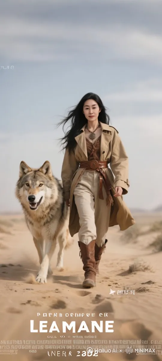 人微笑着打着招呼，领着大犬一起向前走。 by Hailuo AI Video Generator