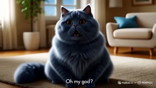 一只一只蓝色的胖猫惊讶地说“我的妈这到底是什么什么鬼东西我的天啊我去这到底我的妈啊我我的天啊不是这到底是什么鬼东西，我去我的妈妈啊我的天啊这到底是什么我去我妈啊这到底是什么我的妈啊这到底是什么玩意。” by Hailuo AI Video Generator