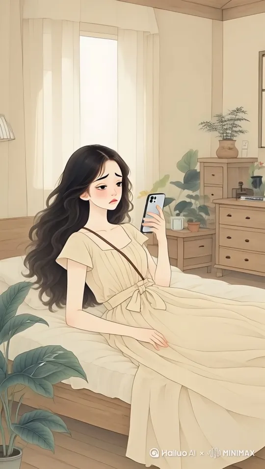 [快速推镜头]女孩拿着手机，猛的起床，表情失落 by Hailuo AI Video Generator