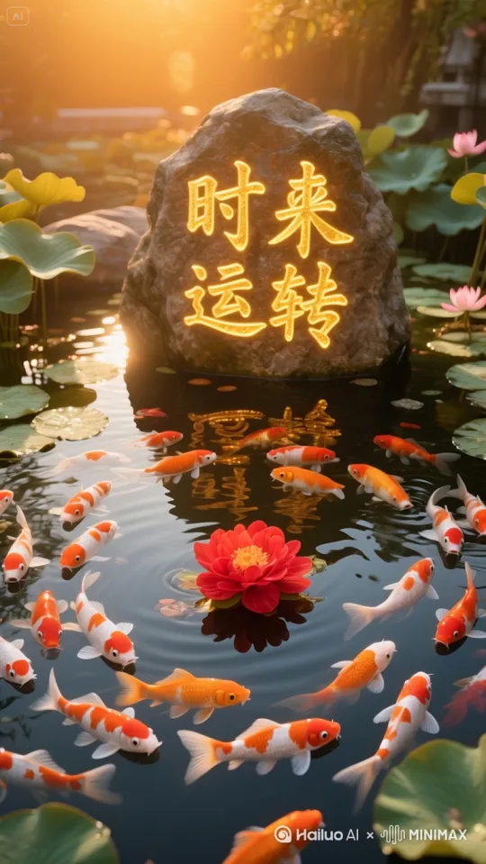 鱼儿围成圆形，游动。水面波动 by Hailuo AI Video Generator