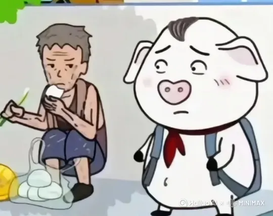大伯用绿色的筷子和馒头与猪打了起来，在一番激烈的博斗后大伯吃上了烤肉。 by Hailuo AI Video Generator