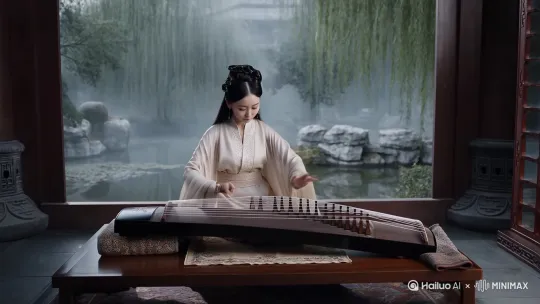 一位古代美女在弹琴 by Hailuo AI Video Generator