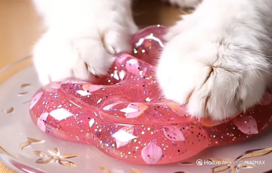 画面只留猫咪的爪子玩史莱姆捏捏沉浸式ASMR 加上猫咪的呼噜声和踩捏捏的声音 by Hailuo AI Video Generator