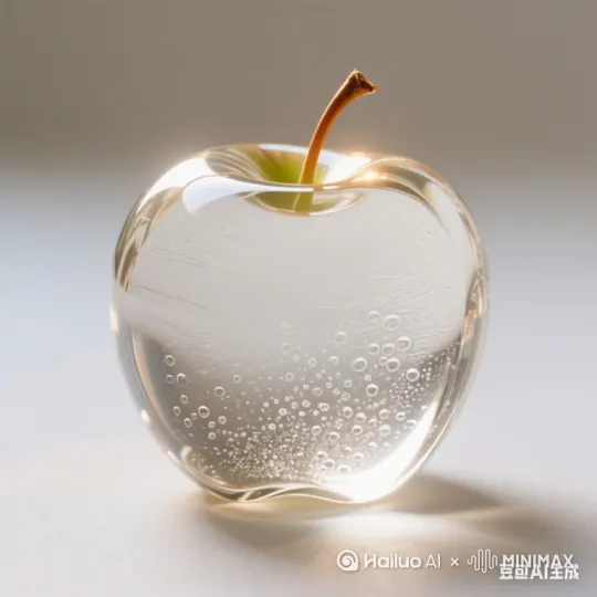 把这个玻璃苹果变成一个玻璃苹果史莱姆要有人玩史莱姆 by Hailuo AI Video Generator