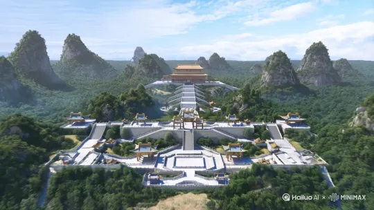 中国修仙写实风格，以高空飞行的第一视角展现一个宗门的气派和风光。首先主角第一视角纵身俯冲而下，下方有多个绿绿葱葱的山头和汉白玉和大理石搭建的宗门建筑、练功台，穿过“流云宗”大门，沿着登天梯飞冲直上，然后出现一条笔直宽大的长廊，有很多弟子在长廊里练习剑法，继续往前飞行，在一个亭子里，有几位师尊正在对饮，然后飞行远方的大殿，气派恢弘。 by Hailuo AI Video Generator