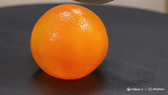 水晶橙子，用刀切开成两瓣 by Hailuo AI Video Generator
