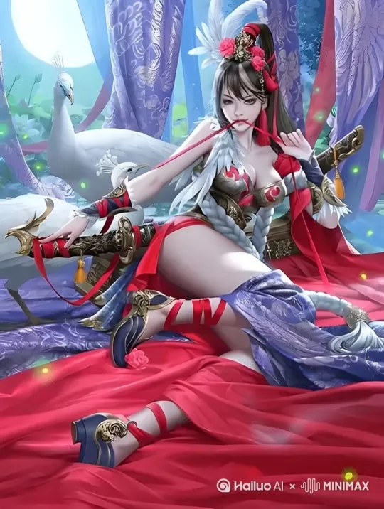 面部表情要妩媚，细节处理要到位，腿部要晃动。要能勾人心弦。 by Hailuo AI Video Generator