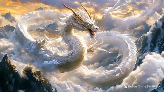 镜头跟随，白龙在云中穿梭，逃跑，黑龙进入画面追逐，天空乌云密布，电闪雷鸣，中国龙 by Hailuo AI Video Generator