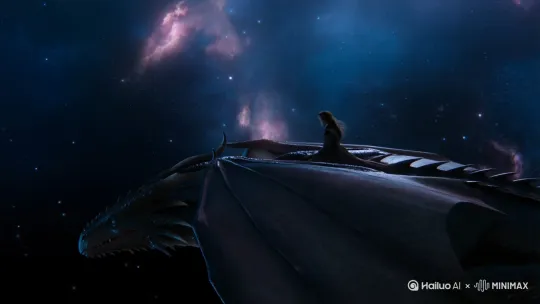 我骑飞龙傲游太空， by Hailuo AI Video Generator