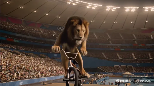 A Lion performs BMX tricks at the olympics by Hailuo AI Video Generator