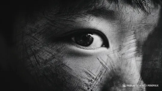 绝望地眼神，眼镜缓缓合拢，铅笔画杂乱无章，缓缓填满了画作 by Hailuo AI Video Generator