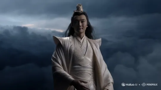 一位中国的仙人站在雷霆遍布的半空，张开双手。 by Hailuo AI Video Generator
