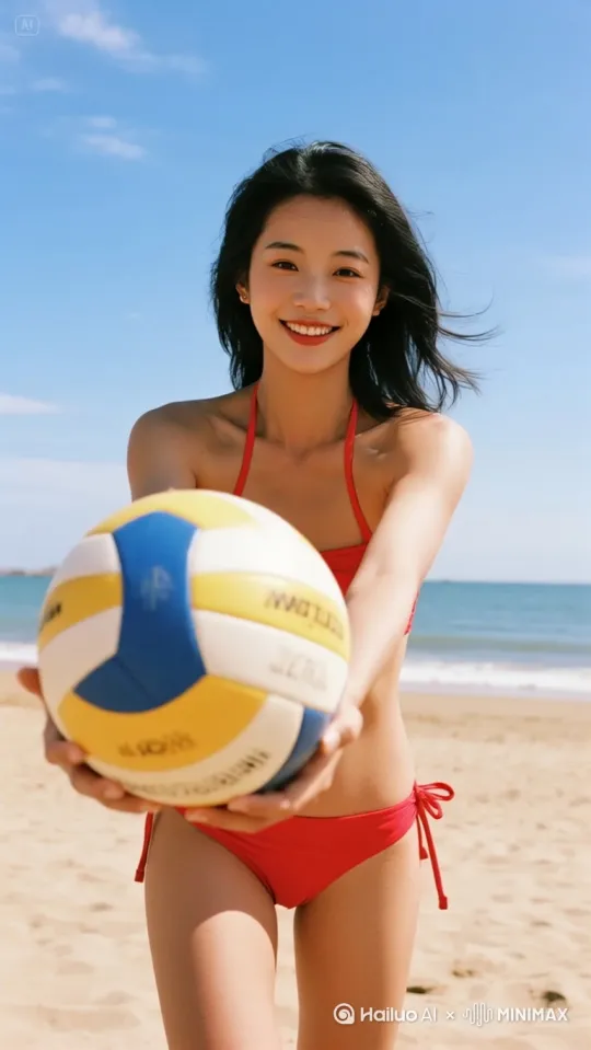 美女捧着球与镜头互动 by Hailuo AI Video Generator