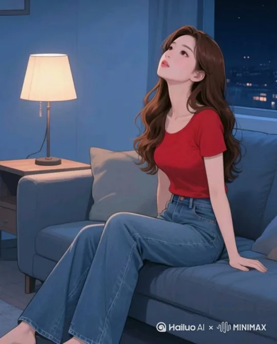 漫画中的女主从沙发上站起身走出来变成了写实风现实中的美女 by Hailuo AI Video Generator