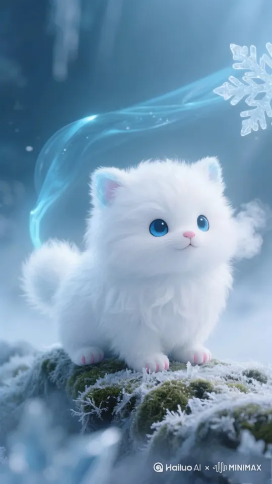 小小猫水汪汪的大眼睛看着前面 然后蹦来蹦去的天空下着雪花 小猫跑到前面的雪地里面打滚细 细节细腻 高 高清镜头 镜头一直盯着镜头 一直锁定着小猫所有的动作和表情 by Hailuo AI Video Generator