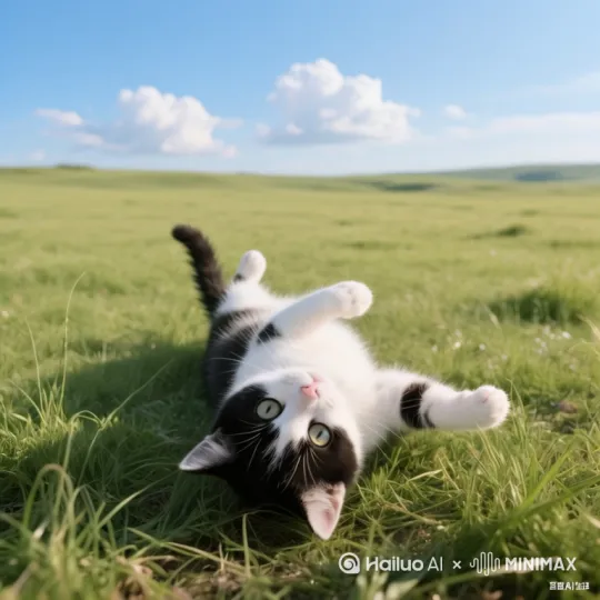 小猫打了个滚然后长出了翅膀飞向蓝天 by Hailuo AI Video Generator