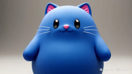 3D动画风格，画面主体是一只蓝色的胖猫，耳朵内侧为粉色，有着白色的胡须和粉色的鼻子 by Hailuo AI Video Generator