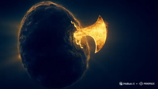 原始混沌宇宙卵，浓稠涡旋暗星云具粘滞质感，发光巨斧的庞然剪影破空显现，爆炸性光束撕裂黑暗，超细节超现实主义，戏剧性明暗对比法，色彩基调：深靛蓝与熔融金`  
`运镜设计：从破裂蛋壳开始缓慢拉远镜头` by Hailuo AI Video Generator