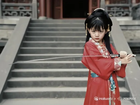 [左移,右摇,跟随]女孩在舞剑 by Hailuo AI Video Generator