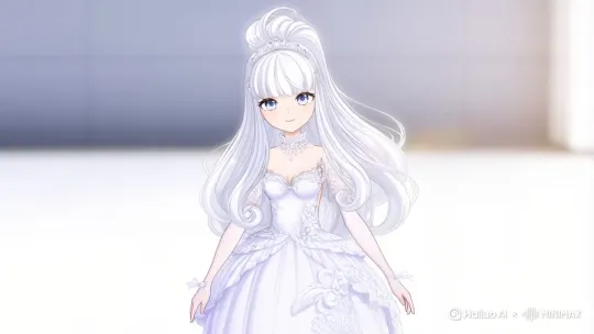 一个动画里面出现了一位特别卡哇伊的白色高马尾妹子穿着好看的裙子在哪里笑，身材特别好前凸后翘 by Hailuo AI Video Generator