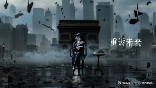 镜头从女孩喝咖啡开始拉远 拿杯子的手优雅喝咖啡 空中的废墟在喝咖啡色就向上碎裂崩坏 地面在镜头拉远时就逐渐崩坏飞向空中碎裂 背景烟雾在整个过程中 逐渐移动制造神秘感 盗梦空间的视觉感 很强的氛围感超高清，4K，史诗级镜头， 高分辨率 by Hailuo AI Video Generator