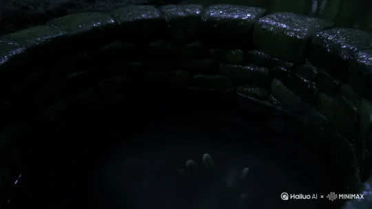 黑暗的深井里，突然出现一只手缓缓蠕动，同时，在森林的另一端，一个丑陋无比的孩子在河流旁降生 by Hailuo AI Video Generator