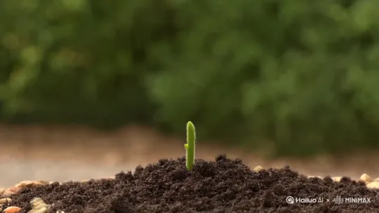 the growth of a tiny seedling into a rose flower tree, using time-lapse photography and a lush red, pink, orange, purple, yellow, green and white color palette. by Hailuo AI Video Generator