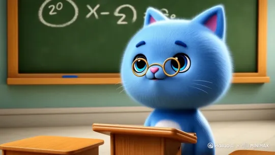 一只蓝色的卡通小猫讲课 by Hailuo AI Video Generator