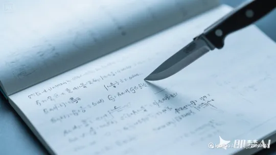 刀在作业本上划一道，被划过的地方纸张和字迹瞬间变成蓬松的枕头填充物，鼓起一个大包。 by Hailuo AI Video Generator