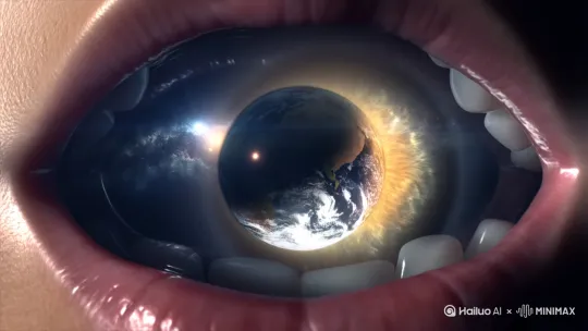 嘴里的眼睛，看到的世界是反的，地球反转，太阳围绕地球转 by Hailuo AI Video Generator