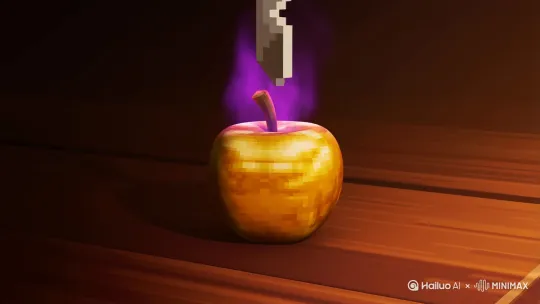 一个刀切我的世界里面的附魔金苹果 by Hailuo AI Video Generator